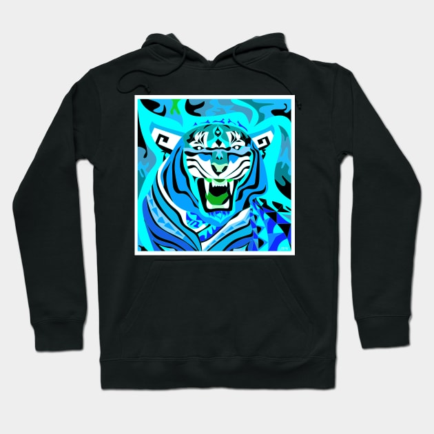 blue fire bengal tiger ecopop in chine pattern art Hoodie by jorge_lebeau